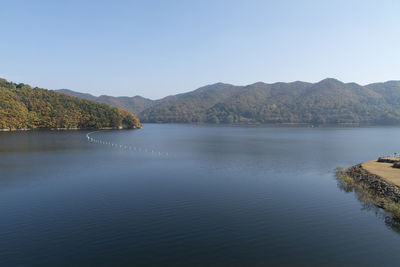 View of lake against mountain range