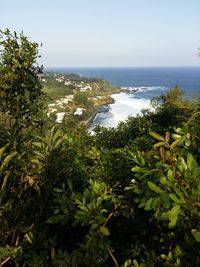 Scenic view of sea against clear sky