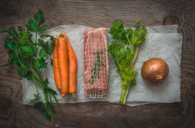 High angle view of vegetables on table