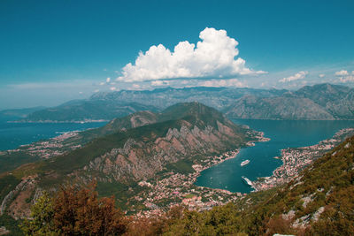 Scenic view of sea and mountains against sky