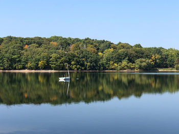 Scenic view of lake against clear sky