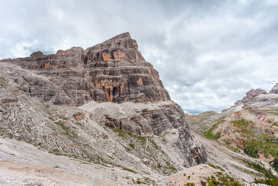 Low angle view of rock formations against sky