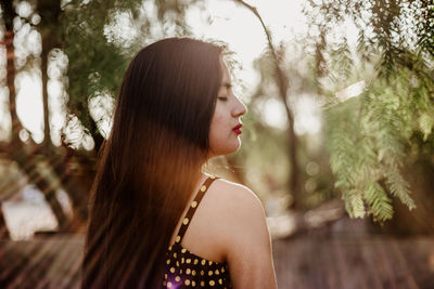 Portrait of woman looking away