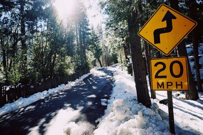 Road sign on snow