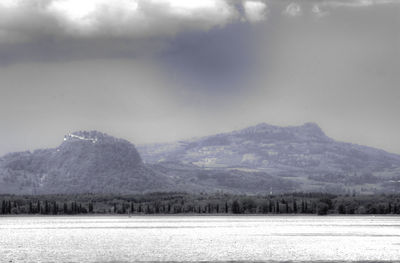 Scenic view of mountains against sky during winter