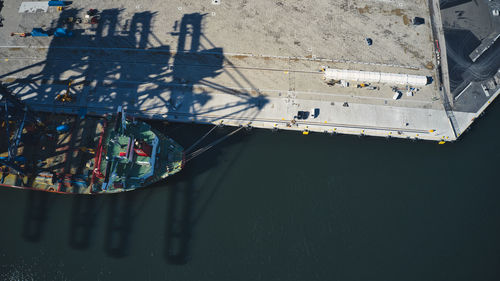 High angle view of ship in water