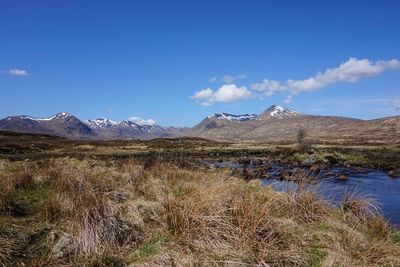 Scenic view of landscape against blue sky