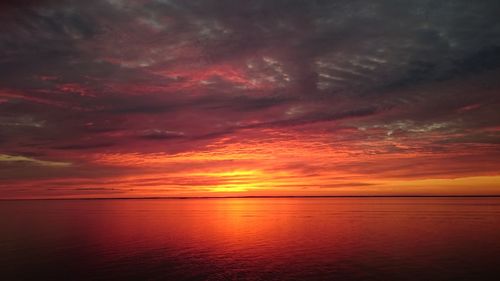 Scenic view of sea against dramatic sky