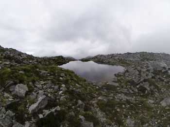 Small mountain lake at cloud level