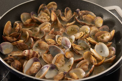 High angle view of seafood in container