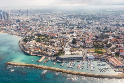 High angle view of buildings in city