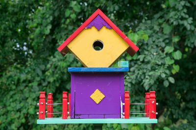 Close-up of birdhouse