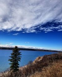 Scenic view of lake against sky