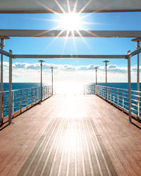 Gorgeous view from the pier or deck to the wide sea horizon of the turquoise sea on a sunny day