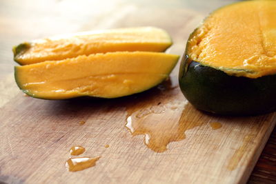 High angle view of mango on table