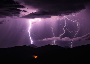 Lightning in sky at night