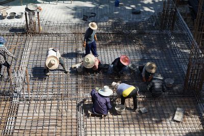 High angle view of people working