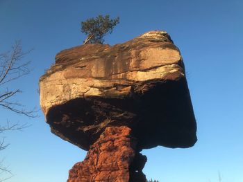 Low angle view of statue against clear blue sky