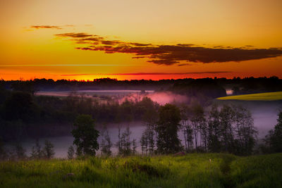 A beautiful spring sunrise with dramatic, colorful sky.