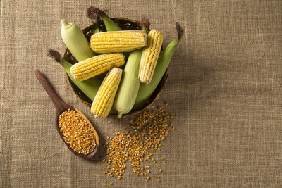 High angle view of vegetables on table