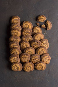 High angle view of cookies on table