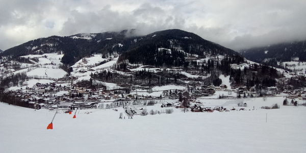 Scenic view of snowcapped mountain against sky