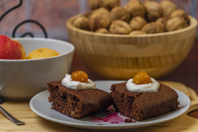 Close-up of breakfast served on table