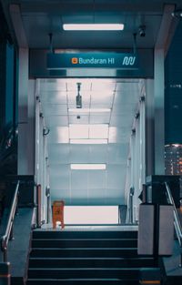 Interior of illuminated subway station