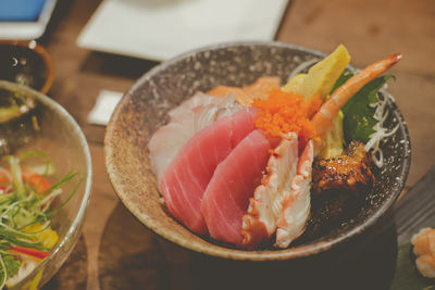 Close-up of sushi served on table