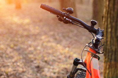 Close-up of bicycle parked on road