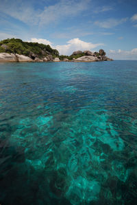 Scenic view of sea against blue sky