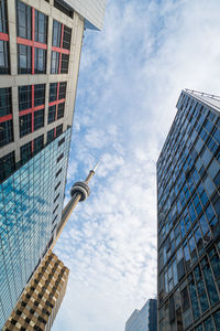 Low angle view of modern buildings against sky