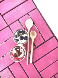 High angle view of ice cream on table