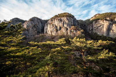 Rock formations on landscape against sky