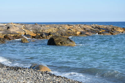 Scenic view of sea against clear sky