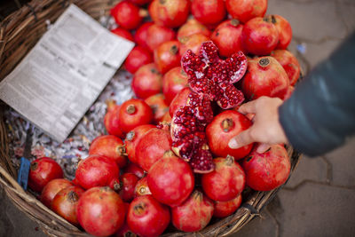 High angle view of cherries in container