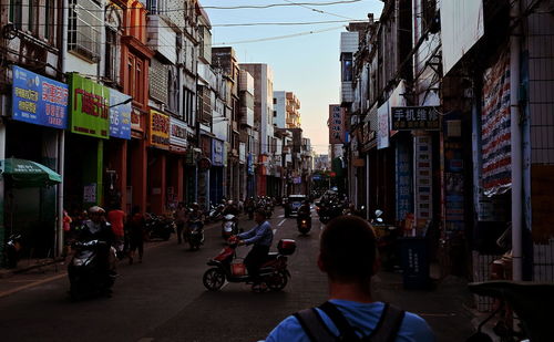 Panoramic view of city street and buildings