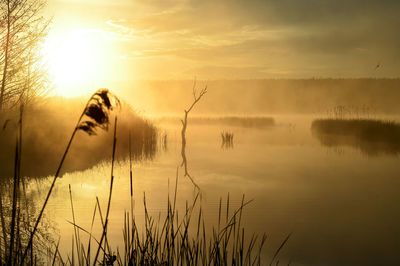 Scenic view of lake against sky during sunset