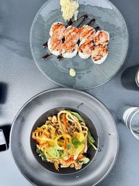 High angle view of food in plate