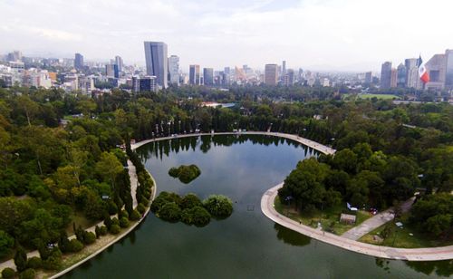 High angle view of cityscape against sky