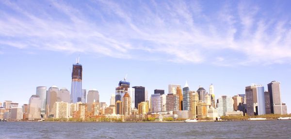 City skyline with river in background