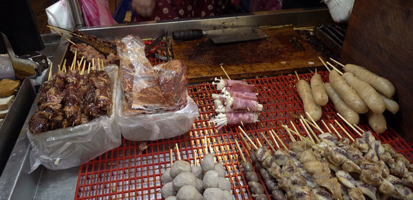 High angle view of food for sale in market