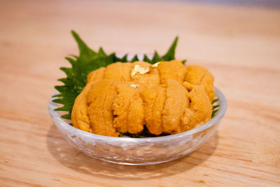 High angle view of food in bowl on table
