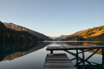 Scenic view of lake against clear sky