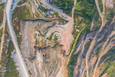 High angle view of road amidst trees