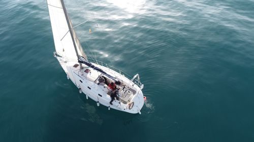 High angle view of people sailing in sea