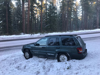 Car on snow covered land