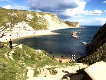 Scenic view of sea against cloudy sky