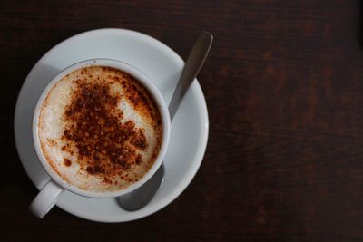 High angle view of coffee on table