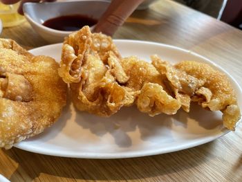 High angle view of breakfast on table